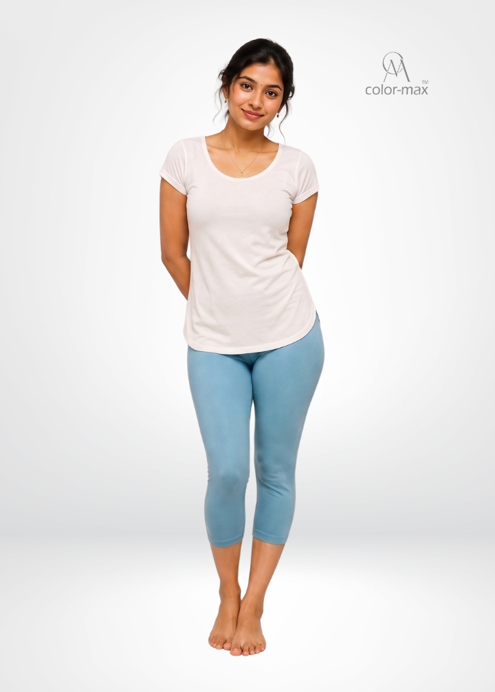 SKY BLUE - Premium Cotton Lycra Capri Leggings